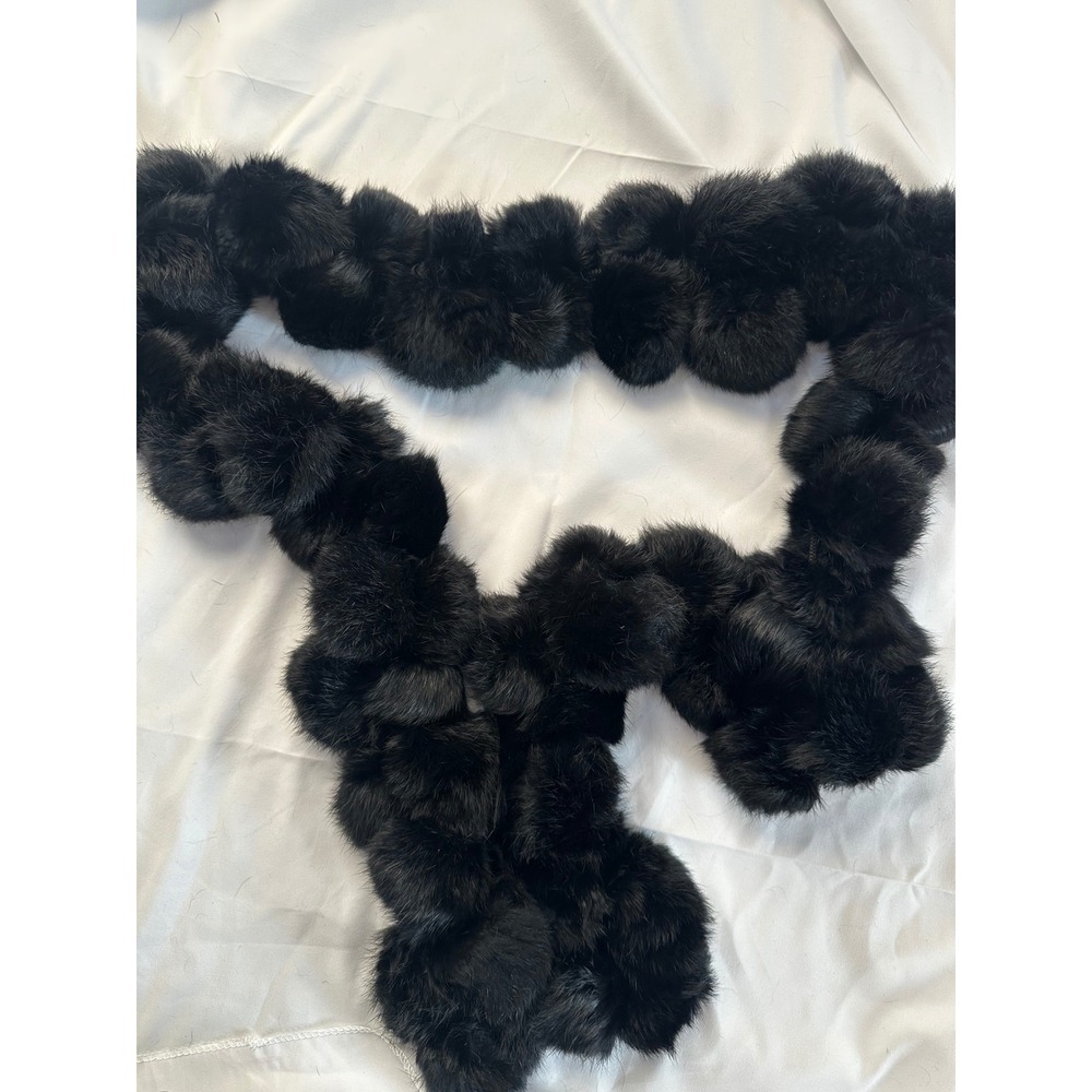 Cejon Black rabbit Fur Stole Scarf Wrap Y2K Glam Pom Pom Scarf Luxury